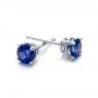 14k White Gold Blue Sapphire Stud Earrings - Front View -  100955 - Thumbnail