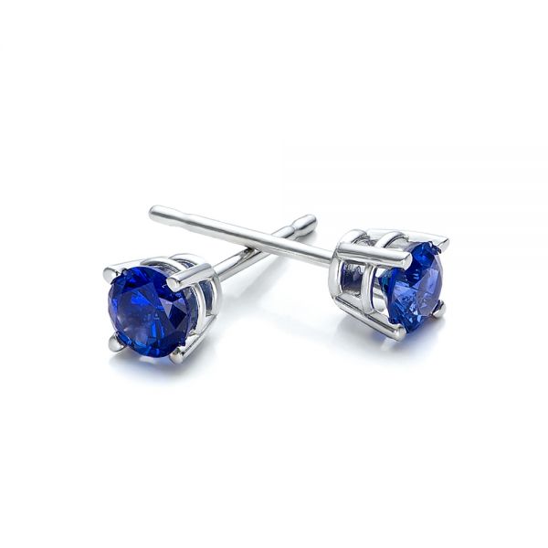 14k White Gold Blue Sapphire Stud Earrings - Front View -  100956