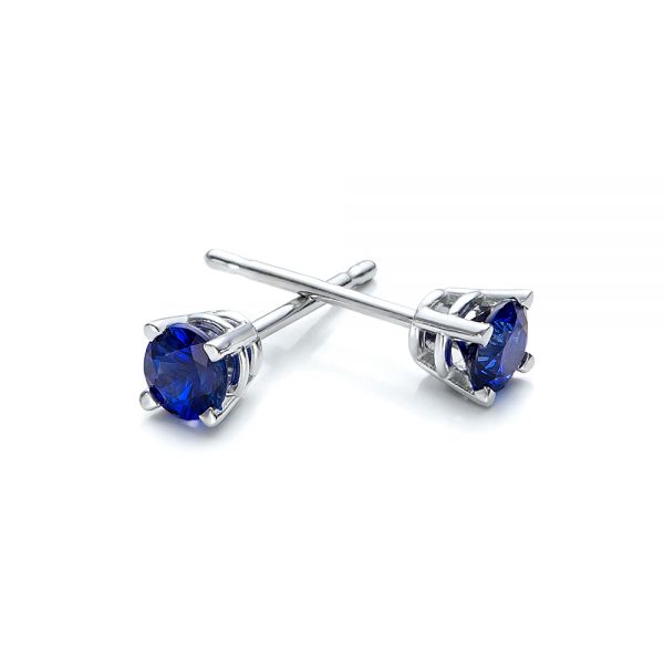 14k White Gold Blue Sapphire Stud Earrings - Front View -  100957