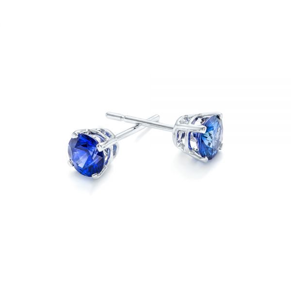14k White Gold Blue Sapphire Stud Earrings - Front View - 102629