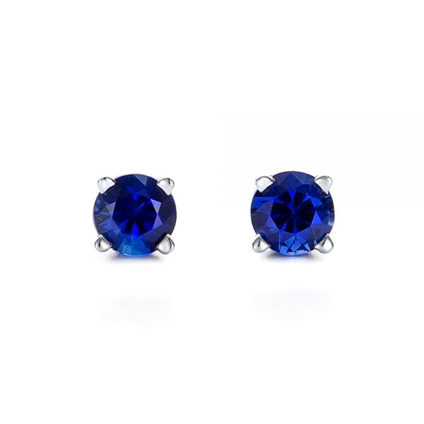 14k White Gold Blue Sapphire Stud Earrings - Three-Quarter View -  100957