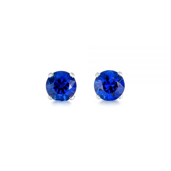 14k White Gold Blue Sapphire Stud Earrings - Three-Quarter View -  102629
