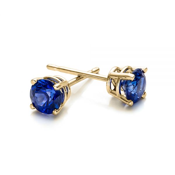 18k Yellow Gold 18k Yellow Gold Blue Sapphire Stud Earrings - Front View - 100955