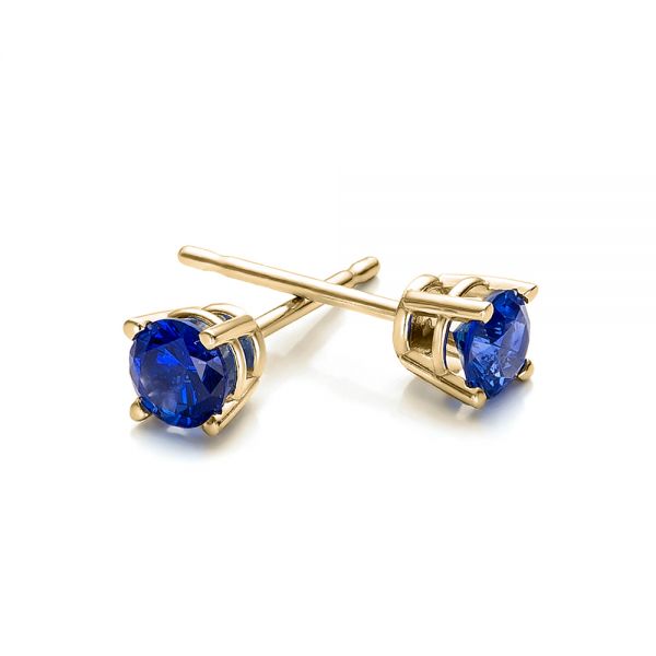 18k Yellow Gold 18k Yellow Gold Blue Sapphire Stud Earrings - Front View -  100956
