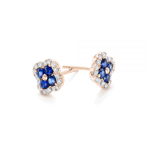 18k Rose Gold 18k Rose Gold Blue Sapphire And Diamond Earrings - Front View - 102668