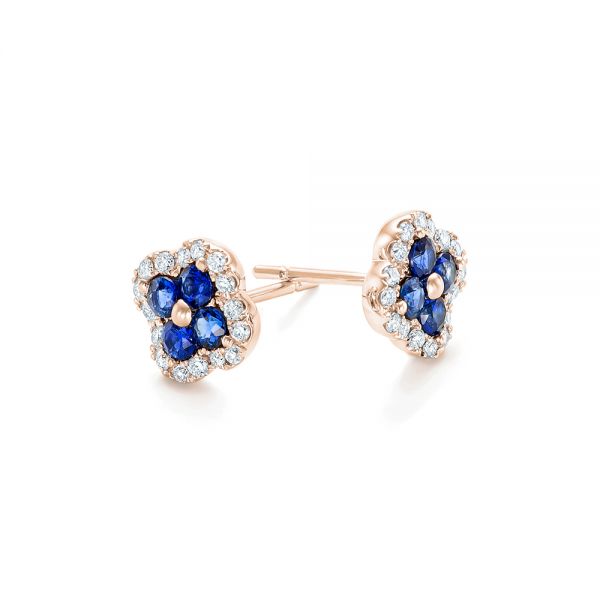 14k Rose Gold 14k Rose Gold Blue Sapphire And Diamond Earrings - Front View -  102668