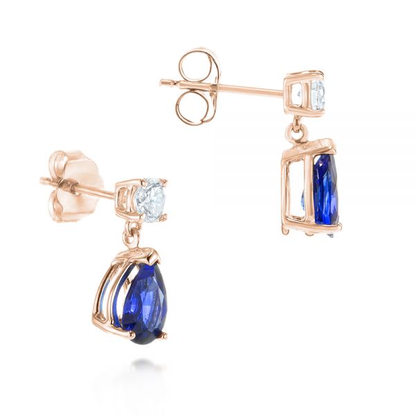 14k Rose Gold 14k Rose Gold Blue Sapphire And Diamond Earrings - Front View -  103430