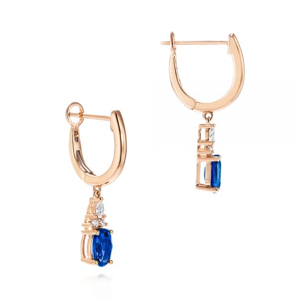 14k Rose Gold 14k Rose Gold Blue Sapphire And Diamond Earrings - Front View - 106062