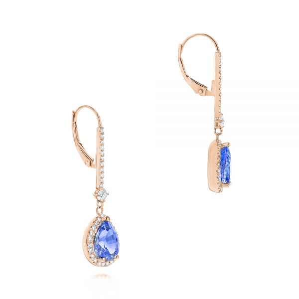 14k Rose Gold 14k Rose Gold Blue Sapphire And Diamond Earrings - Front View -  106648