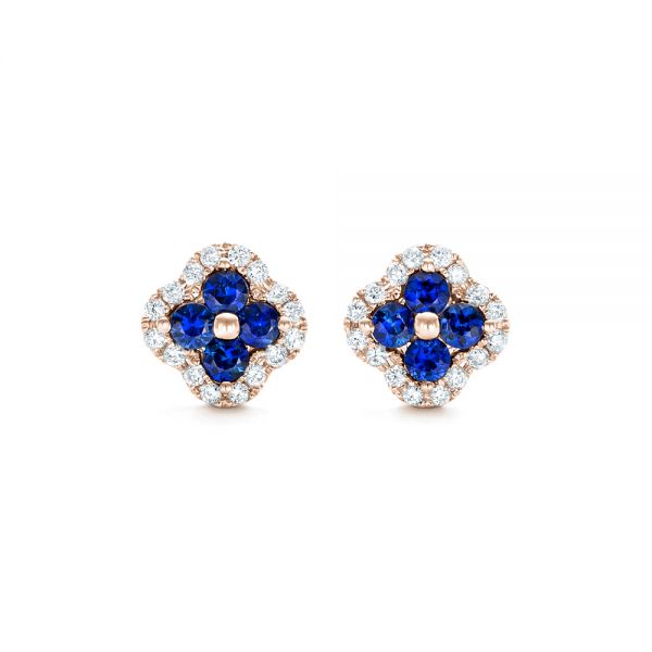 18k Rose Gold 18k Rose Gold Blue Sapphire And Diamond Earrings - Three-Quarter View -  102668