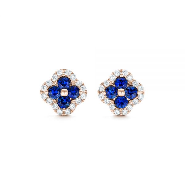 14k Rose Gold 14k Rose Gold Blue Sapphire And Diamond Earrings - Three-Quarter View -  102668