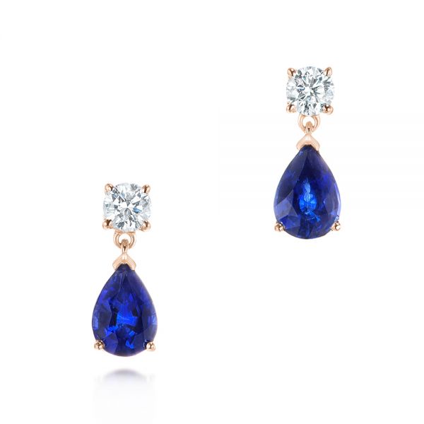 18k Rose Gold 18k Rose Gold Blue Sapphire And Diamond Earrings - Three-Quarter View -  103430