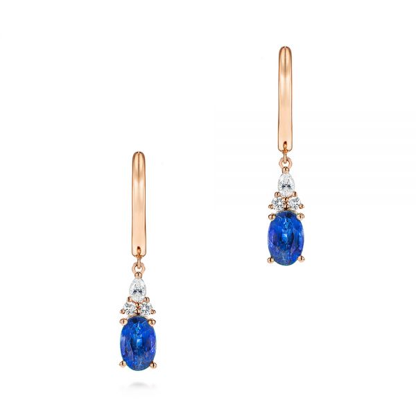 14k Rose Gold 14k Rose Gold Blue Sapphire And Diamond Earrings - Three-Quarter View -  106062