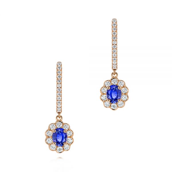 18k Rose Gold 18k Rose Gold Blue Sapphire And Diamond Earrings - Three-Quarter View -  106455