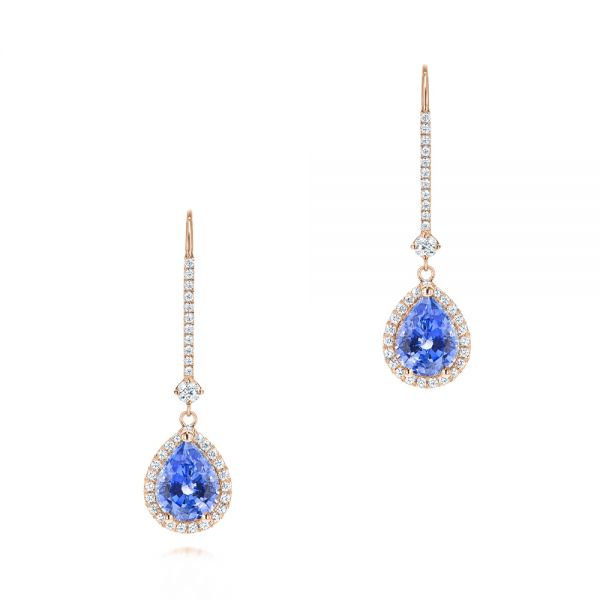 14k Rose Gold 14k Rose Gold Blue Sapphire And Diamond Earrings - Three-Quarter View -  106648