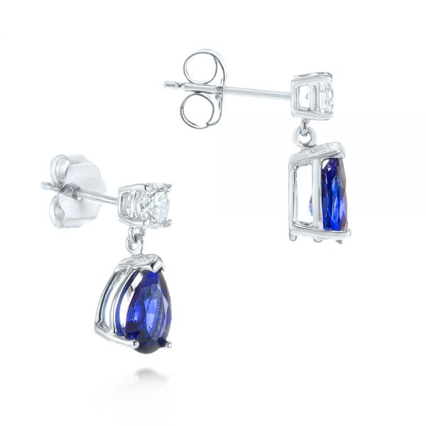 14k White Gold Blue Sapphire And Diamond Earrings - Front View -  103430