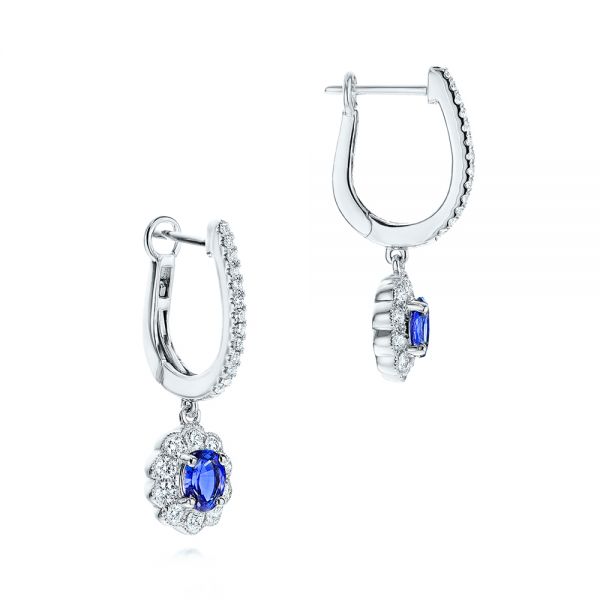 18k White Gold 18k White Gold Blue Sapphire And Diamond Earrings - Front View -  106455