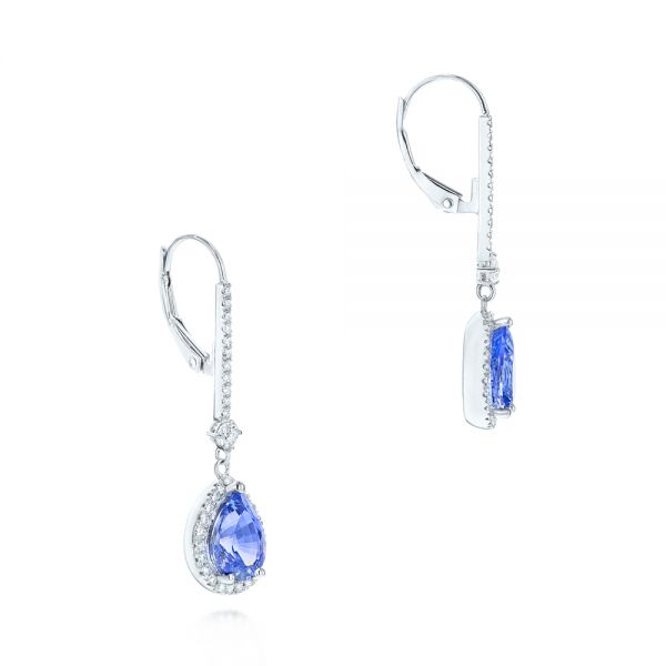 18k White Gold 18k White Gold Blue Sapphire And Diamond Earrings - Front View -  106648