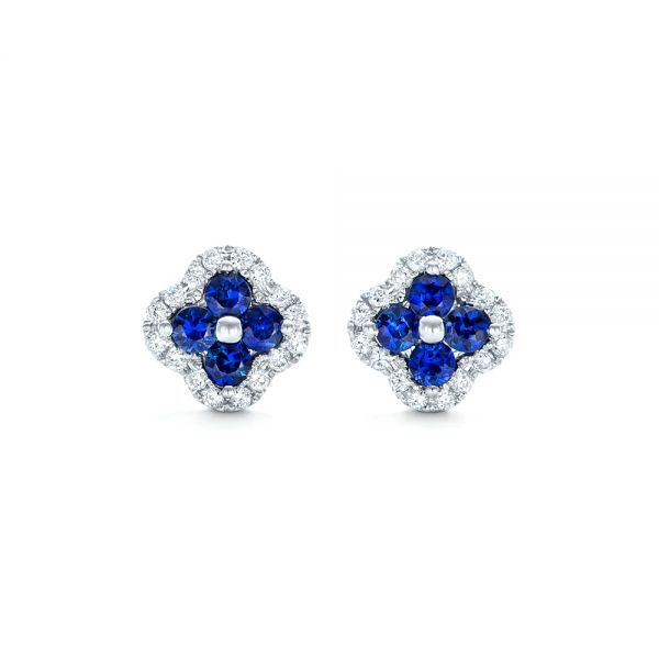  Platinum Platinum Blue Sapphire And Diamond Earrings - Three-Quarter View -  102668