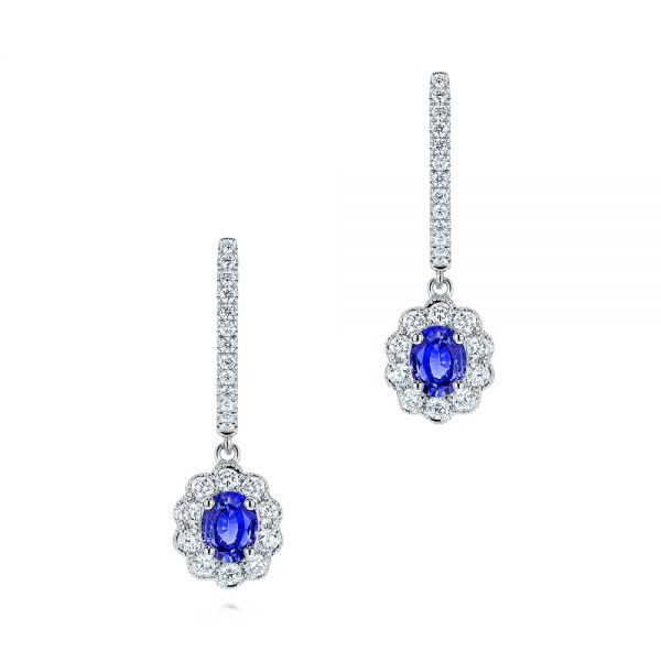 18k White Gold 18k White Gold Blue Sapphire And Diamond Earrings - Three-Quarter View -  106455