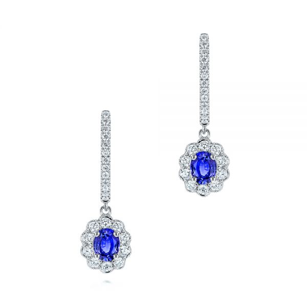 14k White Gold 14k White Gold Blue Sapphire And Diamond Earrings - Three-Quarter View -  106455