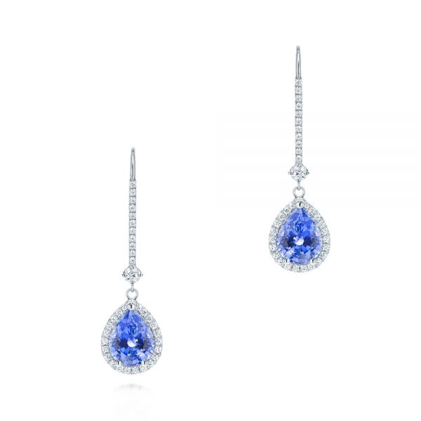  Platinum Platinum Blue Sapphire And Diamond Earrings - Three-Quarter View -  106648