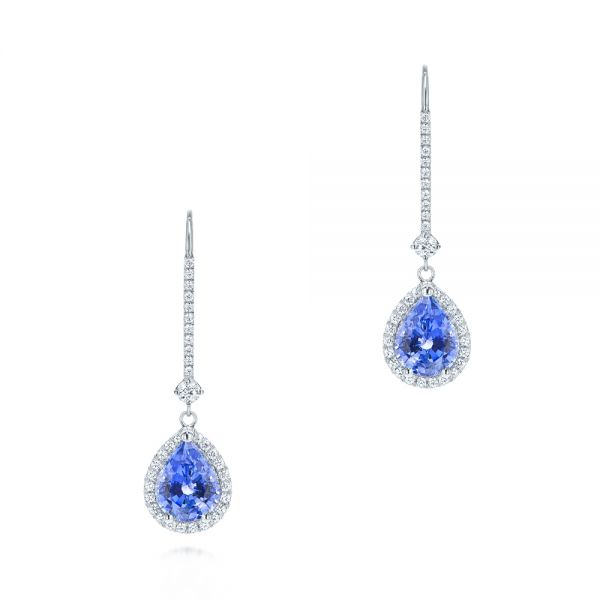 18k White Gold 18k White Gold Blue Sapphire And Diamond Earrings - Three-Quarter View -  106648