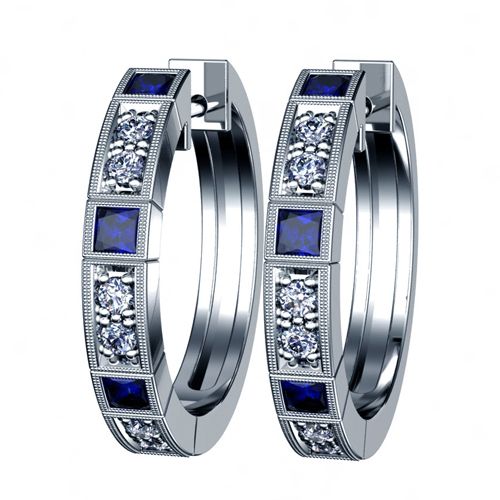 Blue Sapphire and Diamond Earrings - Image