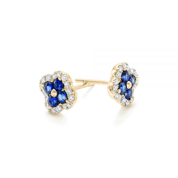 18k Yellow Gold 18k Yellow Gold Blue Sapphire And Diamond Earrings - Front View -  102668