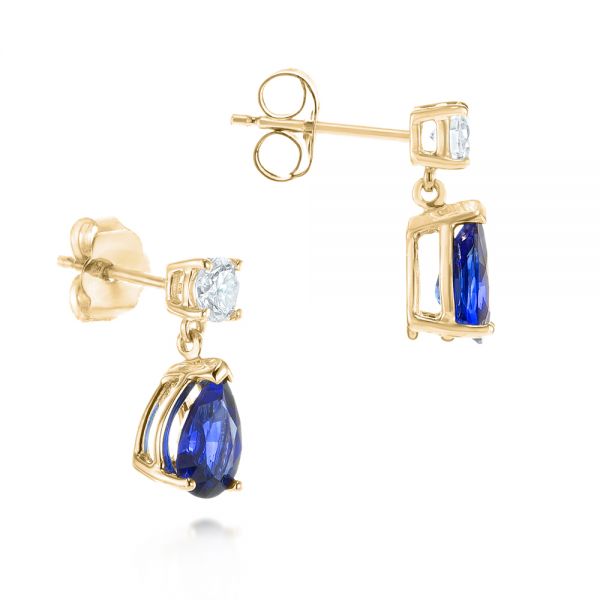 18k Yellow Gold 18k Yellow Gold Blue Sapphire And Diamond Earrings - Front View -  103430