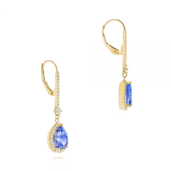 18k Yellow Gold 18k Yellow Gold Blue Sapphire And Diamond Earrings - Front View -  106648