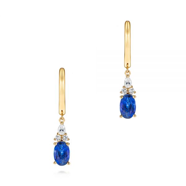 14k Yellow Gold 14k Yellow Gold Blue Sapphire And Diamond Earrings - Three-Quarter View -  106062
