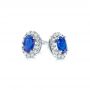  14K Gold Blue Sapphire And Diamond Floral Stud Earrings - Front View -  106547 - Thumbnail