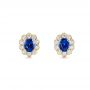 14k Yellow Gold Blue Sapphire And Diamond Floral Stud Earrings