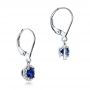 14k White Gold Blue Sapphire And Diamond Halo Drop Earrings - Front View -  101031 - Thumbnail