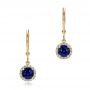 18k Yellow Gold 18k Yellow Gold Blue Sapphire And Diamond Halo Drop Earrings - Three-Quarter View -  101031 - Thumbnail