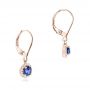 18k Rose Gold 18k Rose Gold Blue Sapphire And Diamond Halo Earrings - Front View -  102627 - Thumbnail
