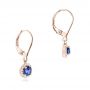 14k Rose Gold 14k Rose Gold Blue Sapphire And Diamond Halo Earrings - Front View -  102627 - Thumbnail