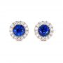 14k Rose Gold Blue Sapphire And Diamond Halo Earrings