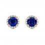 18k Rose Gold 18k Rose Gold Blue Sapphire And Diamond Halo Earrings - Three-Quarter View -  101020 - Thumbnail