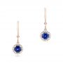 18k Rose Gold 18k Rose Gold Blue Sapphire And Diamond Halo Earrings - Three-Quarter View -  102627 - Thumbnail