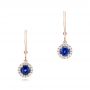14k Rose Gold 14k Rose Gold Blue Sapphire And Diamond Halo Earrings - Three-Quarter View -  102627 - Thumbnail