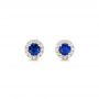 18k Rose Gold 18k Rose Gold Blue Sapphire And Diamond Halo Earrings - Three-Quarter View -  102669 - Thumbnail