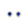 14k Rose Gold 14k Rose Gold Blue Sapphire And Diamond Halo Earrings - Three-Quarter View -  102669 - Thumbnail