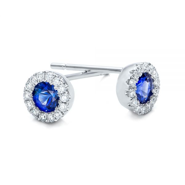  Platinum Platinum Blue Sapphire And Diamond Halo Earrings - Front View -  100978