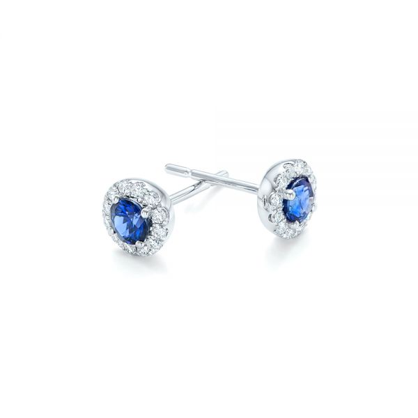 18k White Gold 18k White Gold Blue Sapphire And Diamond Halo Earrings - Front View -  102669