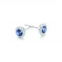 14k White Gold Blue Sapphire And Diamond Halo Earrings - Front View -  102669 - Thumbnail