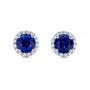 14k White Gold Blue Sapphire And Diamond Halo Earrings - Three-Quarter View -  101020 - Thumbnail