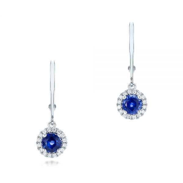 Blue Sapphire and Diamond Halo Earrings - Image