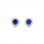 14k White Gold Blue Sapphire And Diamond Halo Earrings - Three-Quarter View -  102669 - Thumbnail